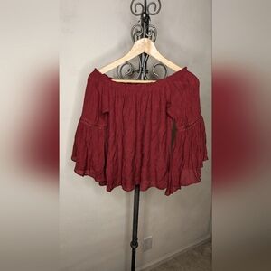 Flowy off the shoulder blouse with bell shaped sleeves